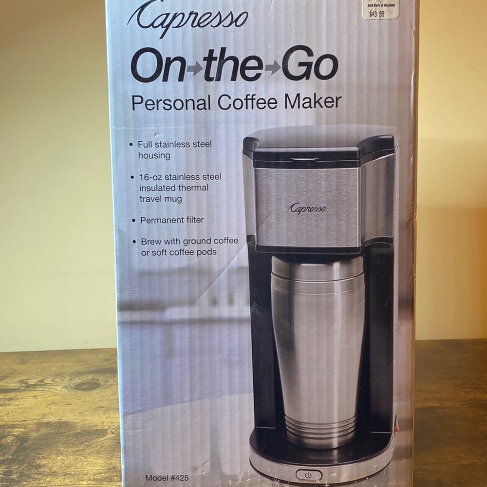 Capresso on-the-go personal coffee maker. New with tag